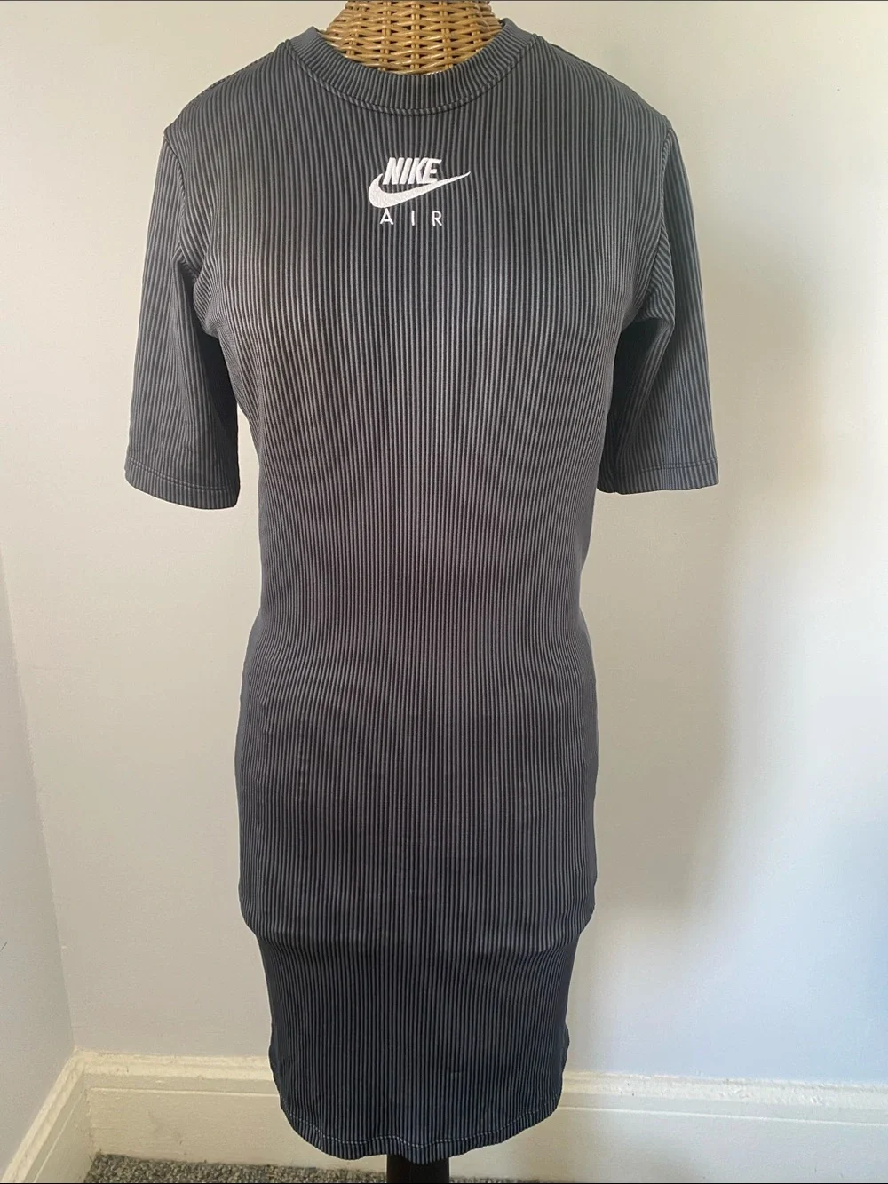 Nike Gray Ribbed Short Sleeve Tee Dress with White Logo